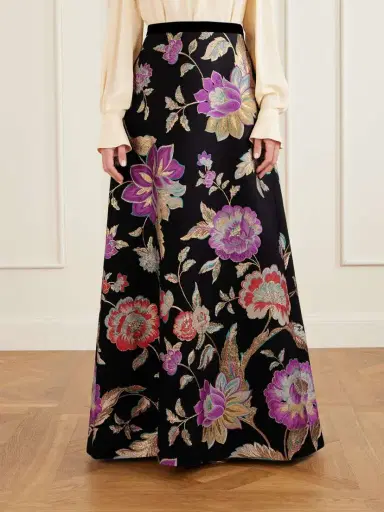 Valentino Garavani Velvet-trimmed Wool-blend Floral-brocade Maxi Skirt | Thumbnail 3 Valentino Garavani Velvet-trimmed Wool-blend Floral-brocade Maxi Skirt | Thumbnail 3