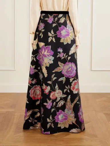 Valentino Garavani Velvet-trimmed Wool-blend Floral-brocade Maxi Skirt | Thumbnail 4 Valentino Garavani Velvet-trimmed Wool-blend Floral-brocade Maxi Skirt | Thumbnail 4