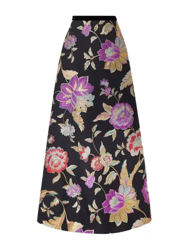Valentino Garavani Velvet-trimmed Wool-blend Floral-brocade Maxi Skirt | Thumbnail 1 Valentino Garavani Velvet-trimmed Wool-blend Floral-brocade Maxi Skirt | Thumbnail 1