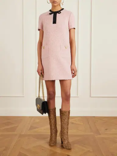Valentino Garavani Bow-detailed Embellished Wool-blend Bouclé Mini Dress | Thumbnail 2