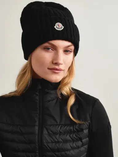 Moncler Appliquéd Ribbed Wool And Cashmere-blend Beanie | Thumbnail 2 Moncler Appliquéd Ribbed Wool And Cashmere-blend Beanie | Thumbnail 2
