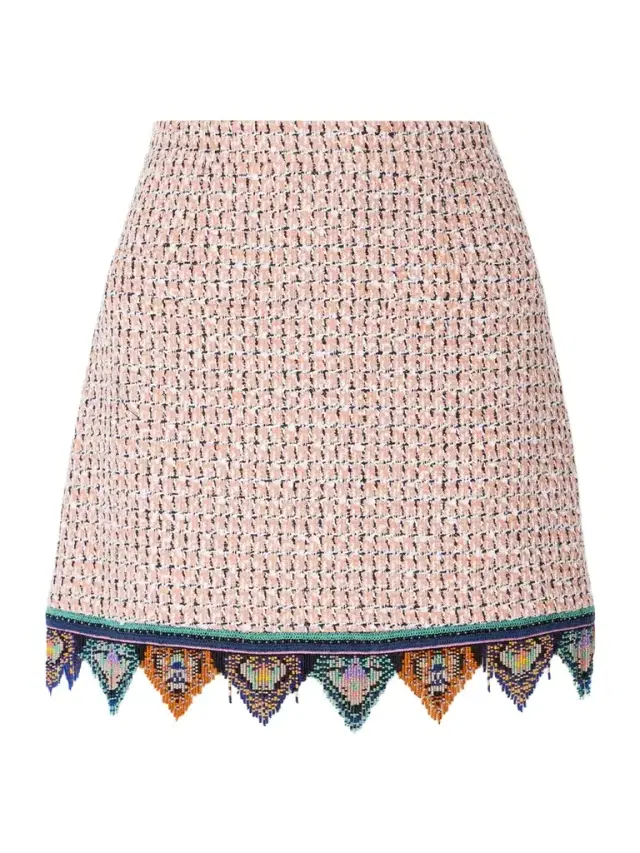 Fringed Embroidered Tweed Mini Skirt