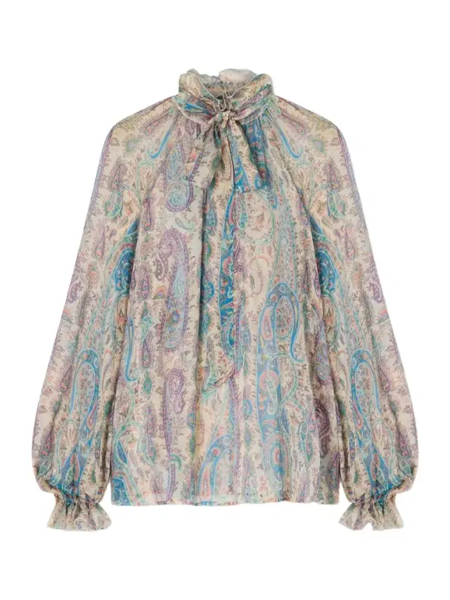 Pussy-bow Ruffled Paisley-print Silk-crepon Blouse
