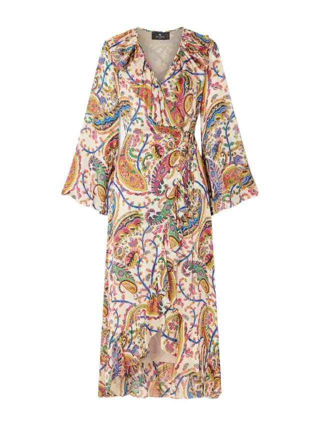 Asymmetric Ruffled Paisley-print Silk Wrap Dress