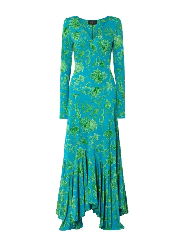Asymmetric Printed Maxi Dress