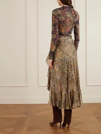 Etro Ruffled Leopard And Paisley-print Silk-satin Midi Wrap Skirt | Thumbnail 3