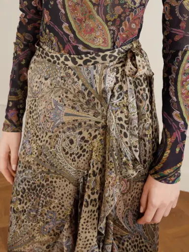 Etro Ruffled Leopard And Paisley-print Silk-satin Midi Wrap Skirt | Thumbnail 4