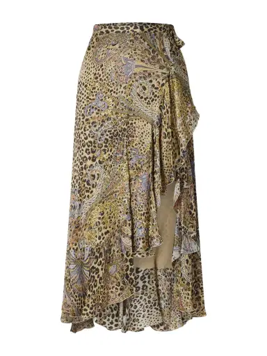 Etro Ruffled Leopard And Paisley-print Silk-satin Midi Wrap Skirt | Thumbnail 1
