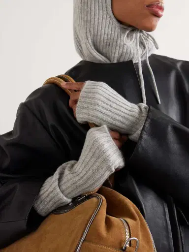 Yves Salomon Ribbed Cashmere Fingerless Mittens | Thumbnail 2