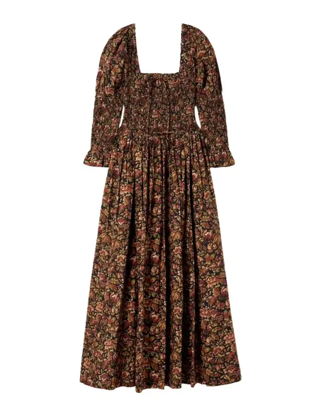 Bijou Shirred Floral-print Organic Cotton-voile Midi Dress