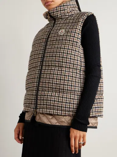 Moncler Touvet Appliquéd Layered Quilted Checked Wool-blend Tweed Down Vest | Thumbnail 3 Moncler Touvet Appliquéd Layered Quilted Checked Wool-blend Tweed Down Vest | Thumbnail 3