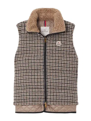 Moncler Touvet Appliquéd Layered Quilted Checked Wool-blend Tweed Down Vest | Thumbnail 1 Moncler Touvet Appliquéd Layered Quilted Checked Wool-blend Tweed Down Vest | Thumbnail 1