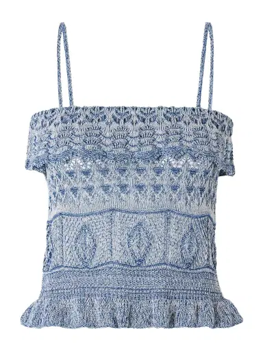 Etro Cropped Ruffled Pointelle-knit Cotton-blend Top | Thumbnail 1