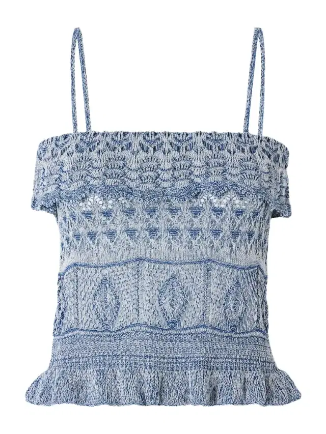 Cropped Ruffled Pointelle-knit Cotton-blend Top