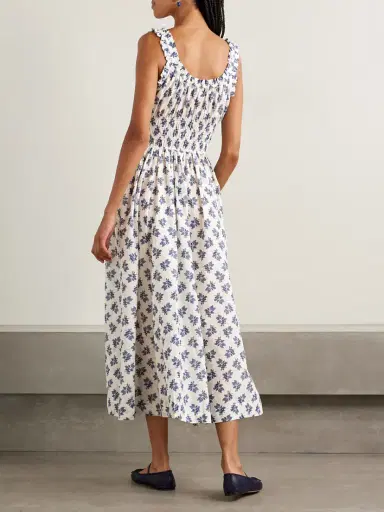 DÔEN Emmaretta Shirred Floral-print Organic Cotton-voile Midi Dress | Thumbnail 3 DÔEN Emmaretta Shirred Floral-print Organic Cotton-voile Midi Dress | Thumbnail 3