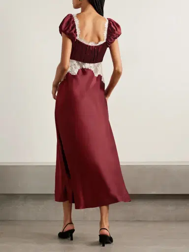 DÔEN Veda Bow-detailed Corded Lace-trimmed Silk-charmeuse Midi Dress | Thumbnail 3 DÔEN Veda Bow-detailed Corded Lace-trimmed Silk-charmeuse Midi Dress | Thumbnail 3