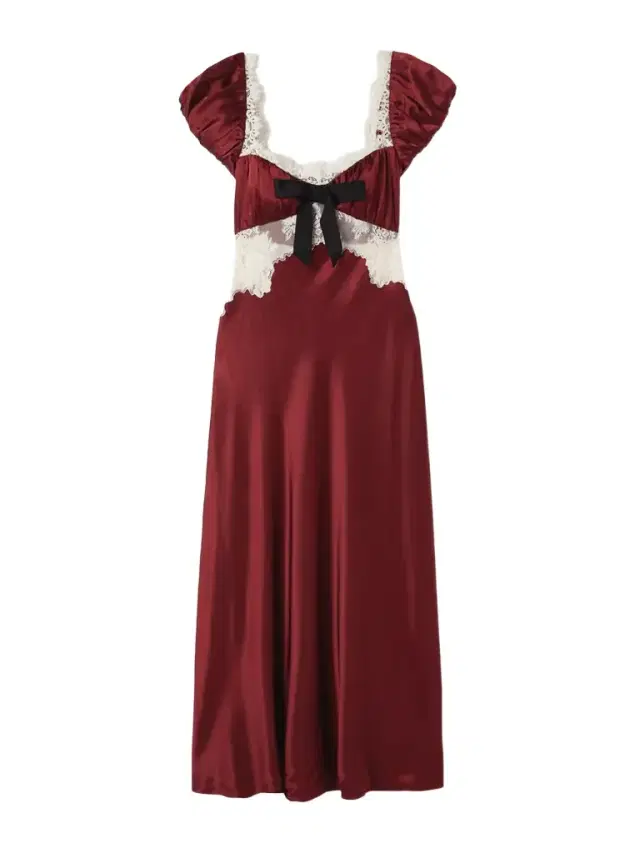 Veda Bow-detailed Corded Lace-trimmed Silk-charmeuse Midi Dress