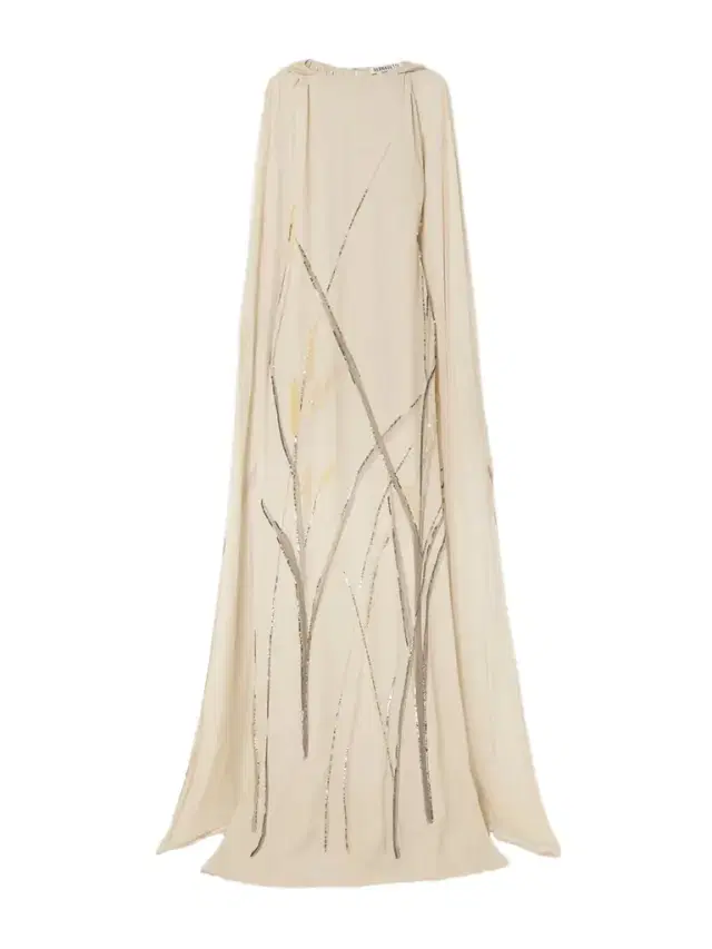 Minnie Cape-effect Sequin-embellished Printed Crepe De Chine Gown