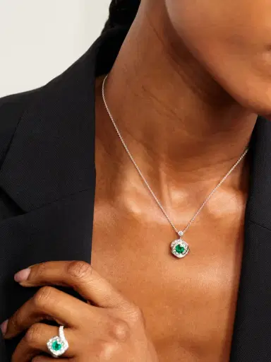 David Morris Frozen Kiss 18-karat White Gold, Emerald And Diamond Necklace | Thumbnail 5 David Morris Frozen Kiss 18-karat White Gold, Emerald And Diamond Necklace | Thumbnail 5