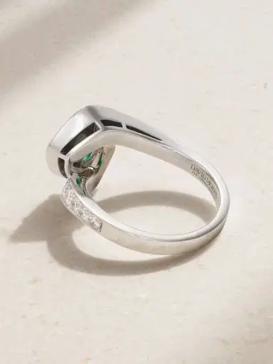David Morris Frozen Kiss 18-karat White Gold, Diamond And Emerald Ring | Thumbnail 3