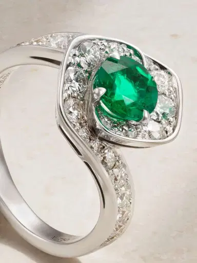 David Morris Frozen Kiss 18-karat White Gold, Diamond And Emerald Ring | Thumbnail 4