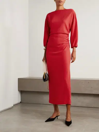 BERNADETTE Ezra Ruched Crepe Midi Dress | Thumbnail 2 BERNADETTE Ezra Ruched Crepe Midi Dress | Thumbnail 2