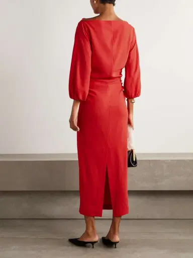 BERNADETTE Ezra Ruched Crepe Midi Dress | Thumbnail 3 BERNADETTE Ezra Ruched Crepe Midi Dress | Thumbnail 3