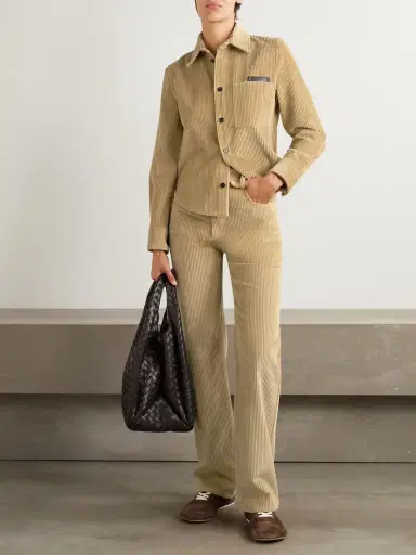 Bottega Veneta Leather-trimmed Cotton-corduroy Shirt | Thumbnail 2 Bottega Veneta Leather-trimmed Cotton-corduroy Shirt | Thumbnail 2