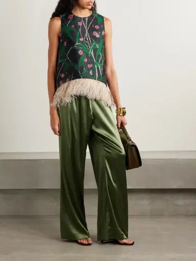 La DoubleJ Icon La Scala Feather-trimmed Floral-jacquard Top | Thumbnail 2 La DoubleJ Icon La Scala Feather-trimmed Floral-jacquard Top | Thumbnail 2
