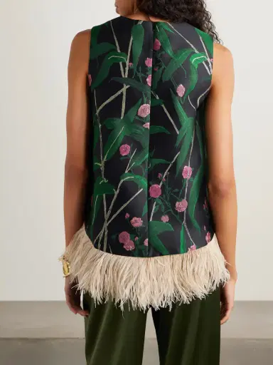 La DoubleJ Icon La Scala Feather-trimmed Floral-jacquard Top | Thumbnail 3 La DoubleJ Icon La Scala Feather-trimmed Floral-jacquard Top | Thumbnail 3