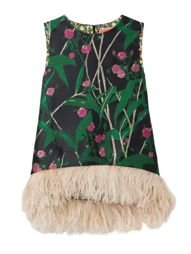 La DoubleJ Icon La Scala Feather-trimmed Floral-jacquard Top | Thumbnail 1 La DoubleJ Icon La Scala Feather-trimmed Floral-jacquard Top | Thumbnail 1