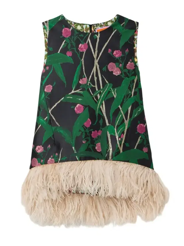 Icon La Scala Feather-trimmed Floral-jacquard Top