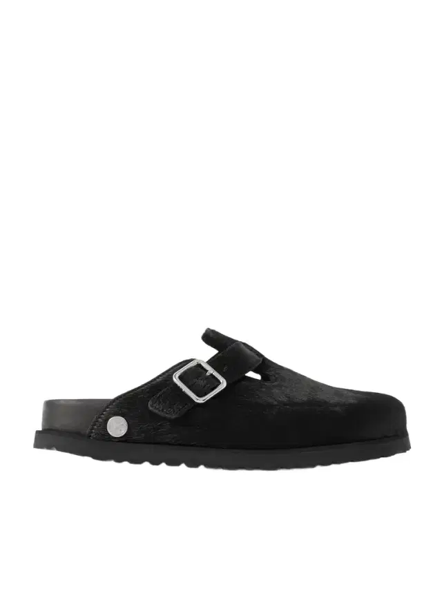 Boston Buckled Cow Hair Clogs
