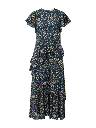Ulla Johnson Amaia Ruffled Printed Silk Crepe De Chine Midi Dress | Thumbnail 1 Ulla Johnson Amaia Ruffled Printed Silk Crepe De Chine Midi Dress | Thumbnail 1