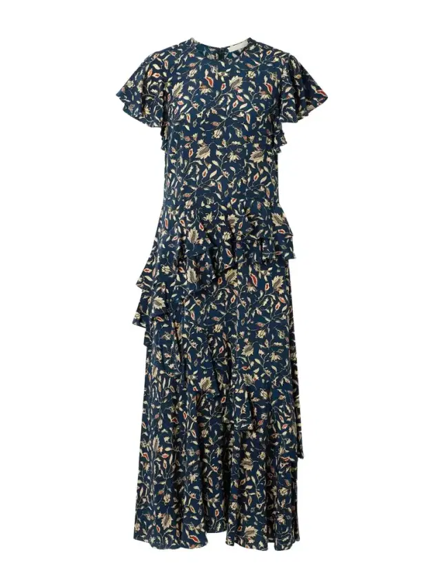 Amaia Ruffled Printed Silk Crepe De Chine Midi Dress