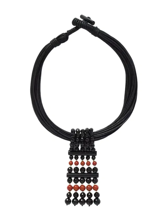 The Sculptural Waxed-cotton, Onyx And Jasper Necklace