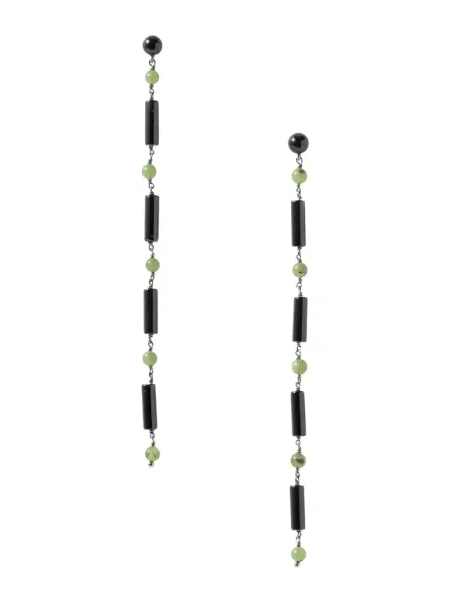 Jackie Rhodium-plated Jade And Onyx Earrings