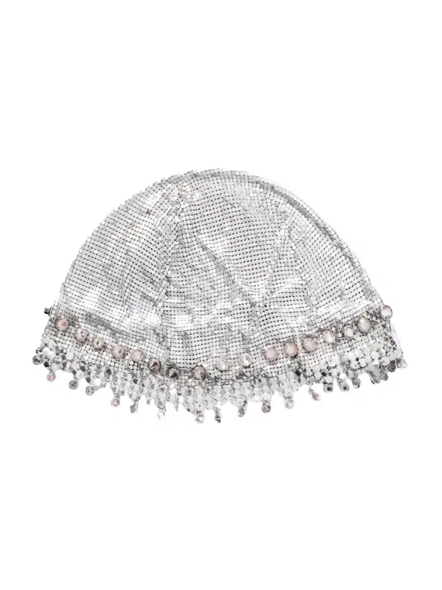 Fringed Crystal-embellished Silver-tone Chainmail Hat
