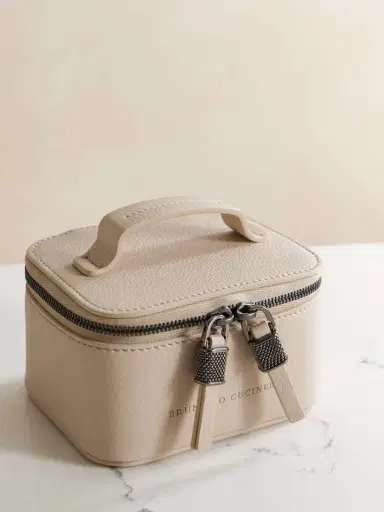 Brunello Cucinelli Bead-embellished Textured-leather Cosmetics Case | Thumbnail 3 Brunello Cucinelli Bead-embellished Textured-leather Cosmetics Case | Thumbnail 3