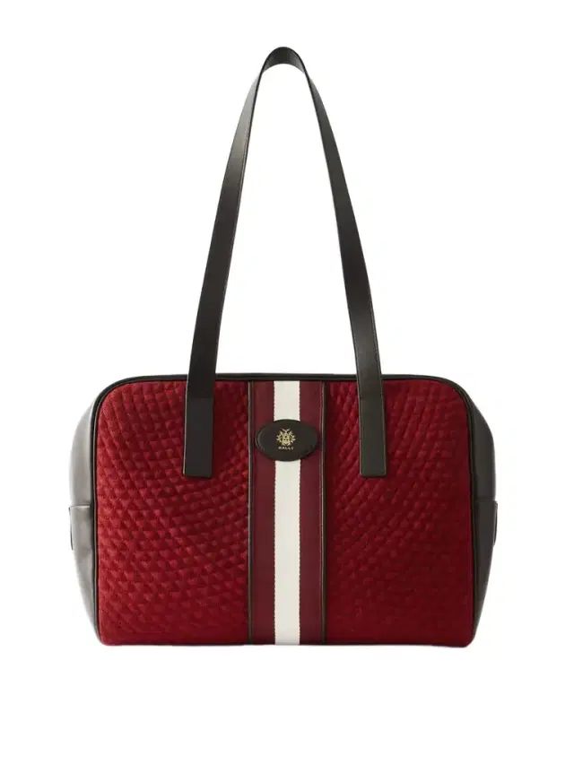 Weekender Leather And Striped Canvas-trimmed Quilted Felt Tote