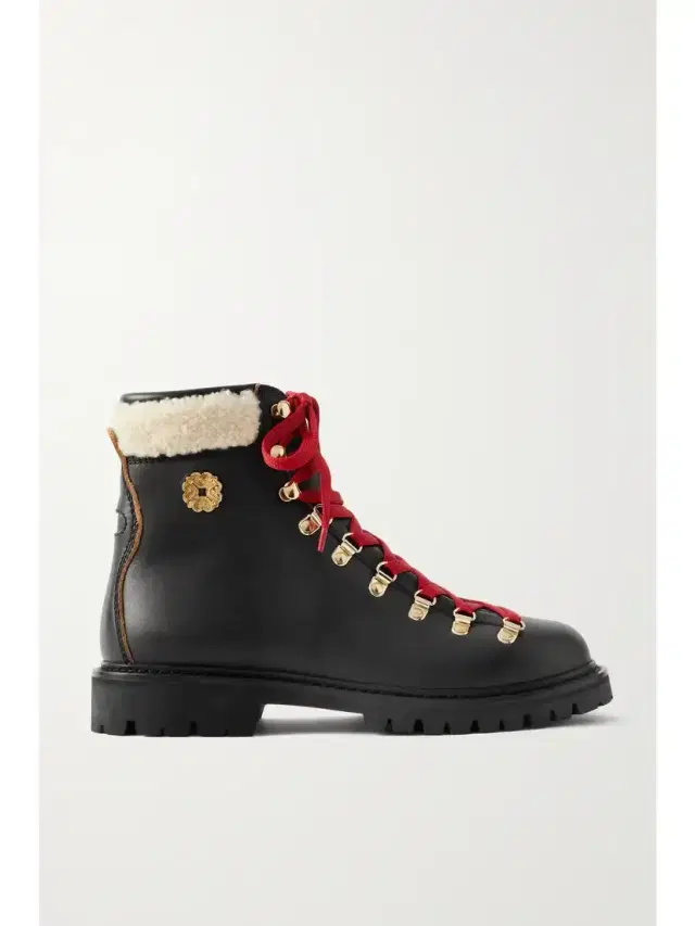 Shearling-trimmed Leather Ankle Boots