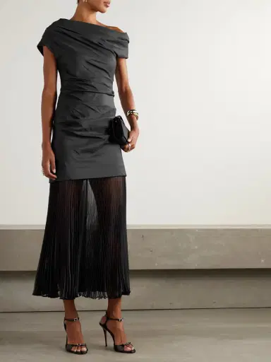 Simkhai Ammalie Draped Taffeta And Pleated Organza Midi Dress | Thumbnail 2 Simkhai Ammalie Draped Taffeta And Pleated Organza Midi Dress | Thumbnail 2