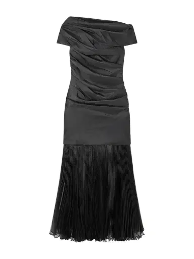 Simkhai Ammalie Draped Taffeta And Pleated Organza Midi Dress | Thumbnail 1 Simkhai Ammalie Draped Taffeta And Pleated Organza Midi Dress | Thumbnail 1