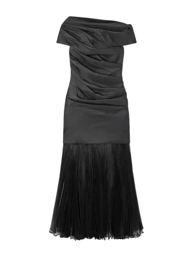Ammalie Draped Taffeta And Pleated Organza Midi Dress