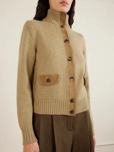 Loro Piana Parksville Suede-trimmed Cashmere Cardigan | Thumbnail 3 Loro Piana Parksville Suede-trimmed Cashmere Cardigan | Thumbnail 3