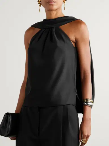Simkhai Scarlett Cape-effect Draped Satin Top | Thumbnail 3