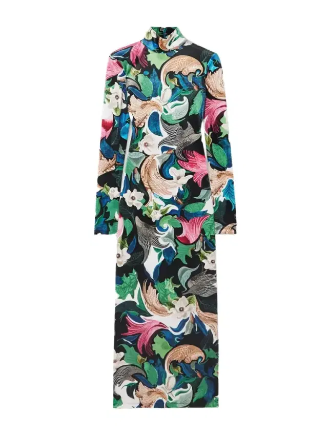Farris Printed Stretch-velvet Turtleneck Midi Dress