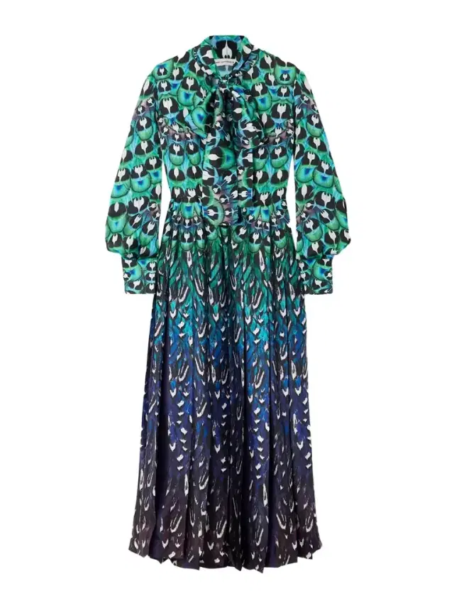 Alexis Pussy-bow Pleated Printed Satin Midi Dress