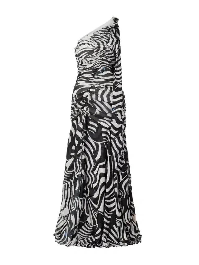 Aliyah One-shoulder Zebra-print Chiffon Maxi Dress