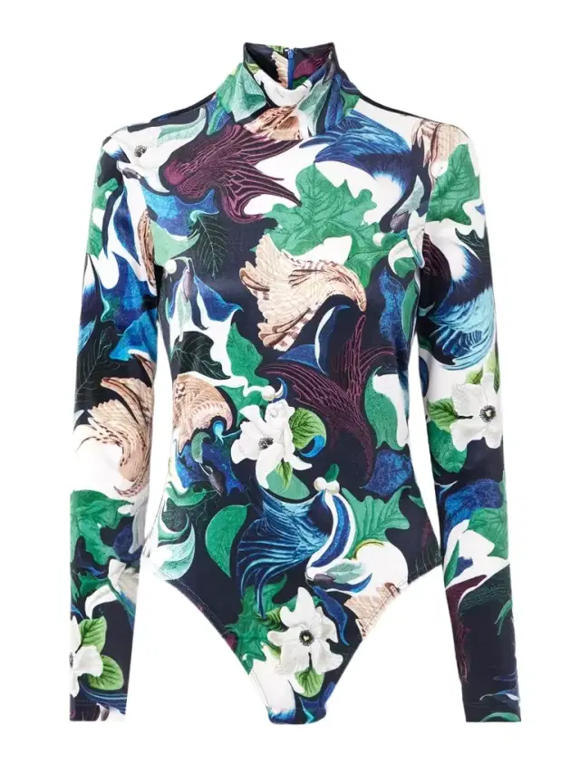 Jordan Printed Stretch-velvet Turtleneck Bodysuit